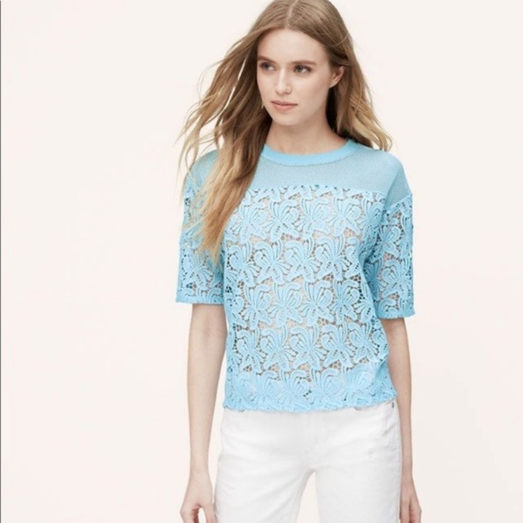 Loft mesh lace powder blue blossom top sz XXSP - Picture 5 of 5
